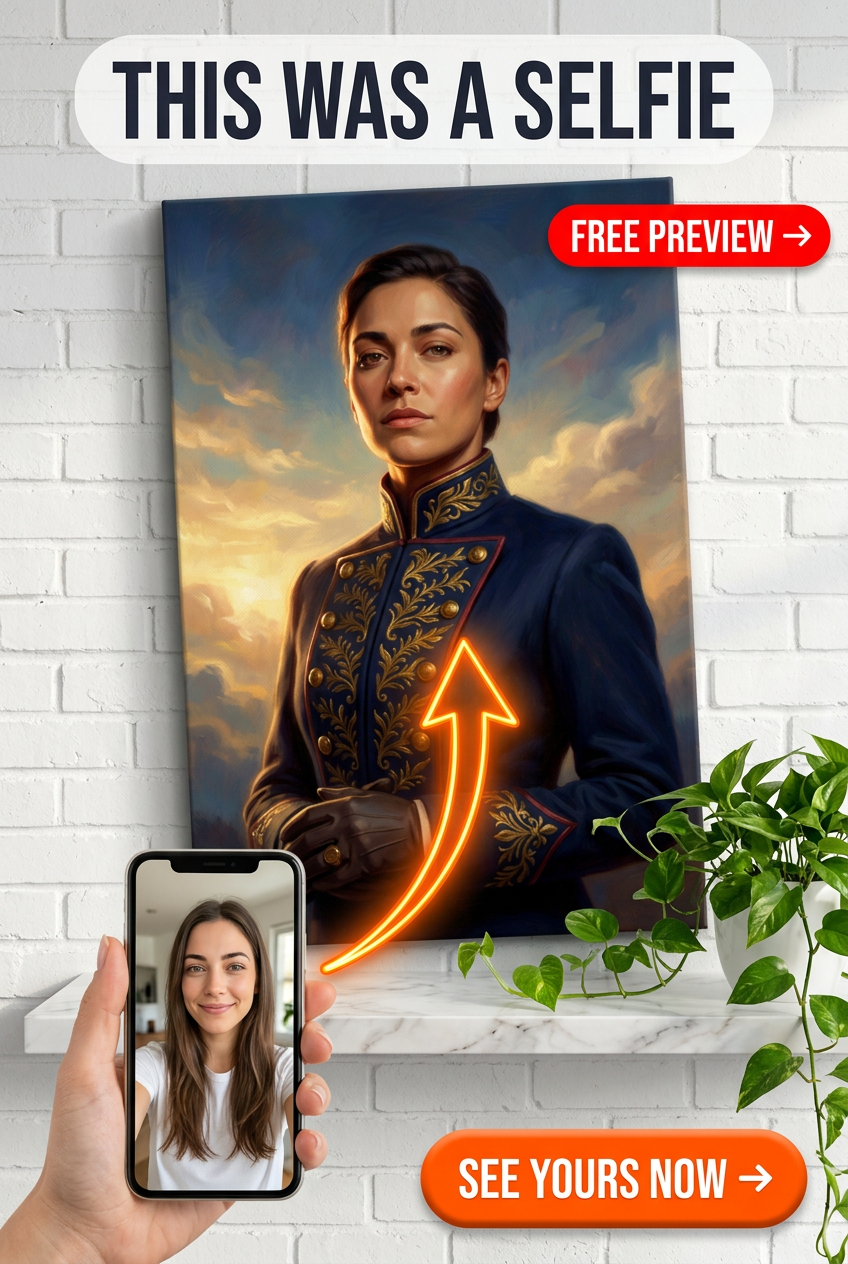 Custom Royal Woman Portrait — Regal Military Canvas from Photo