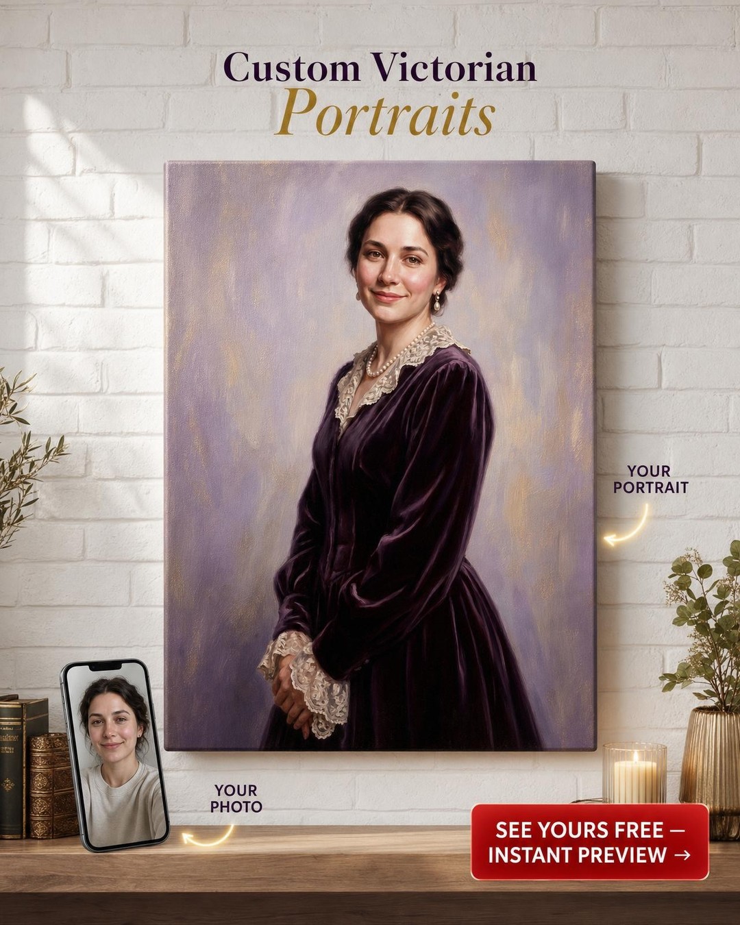 Custom Victorian Woman Portrait — Regal Canvas from Photo