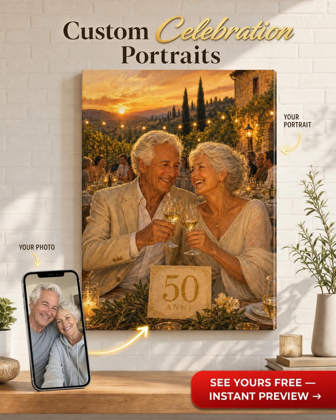 Vineyard Anniversary Custom Portrait from Photo | Personalized Gift for Couples
