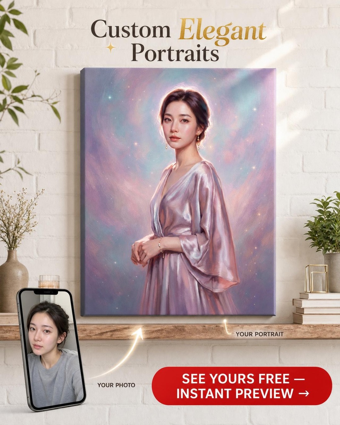 Custom Fantasy Woman Portrait — Serene Elegance from Photo