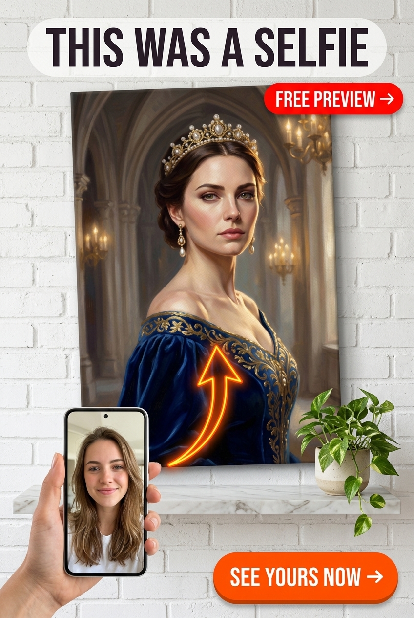 Custom Royal Woman Portrait — Regal Crown Canvas from Photo
