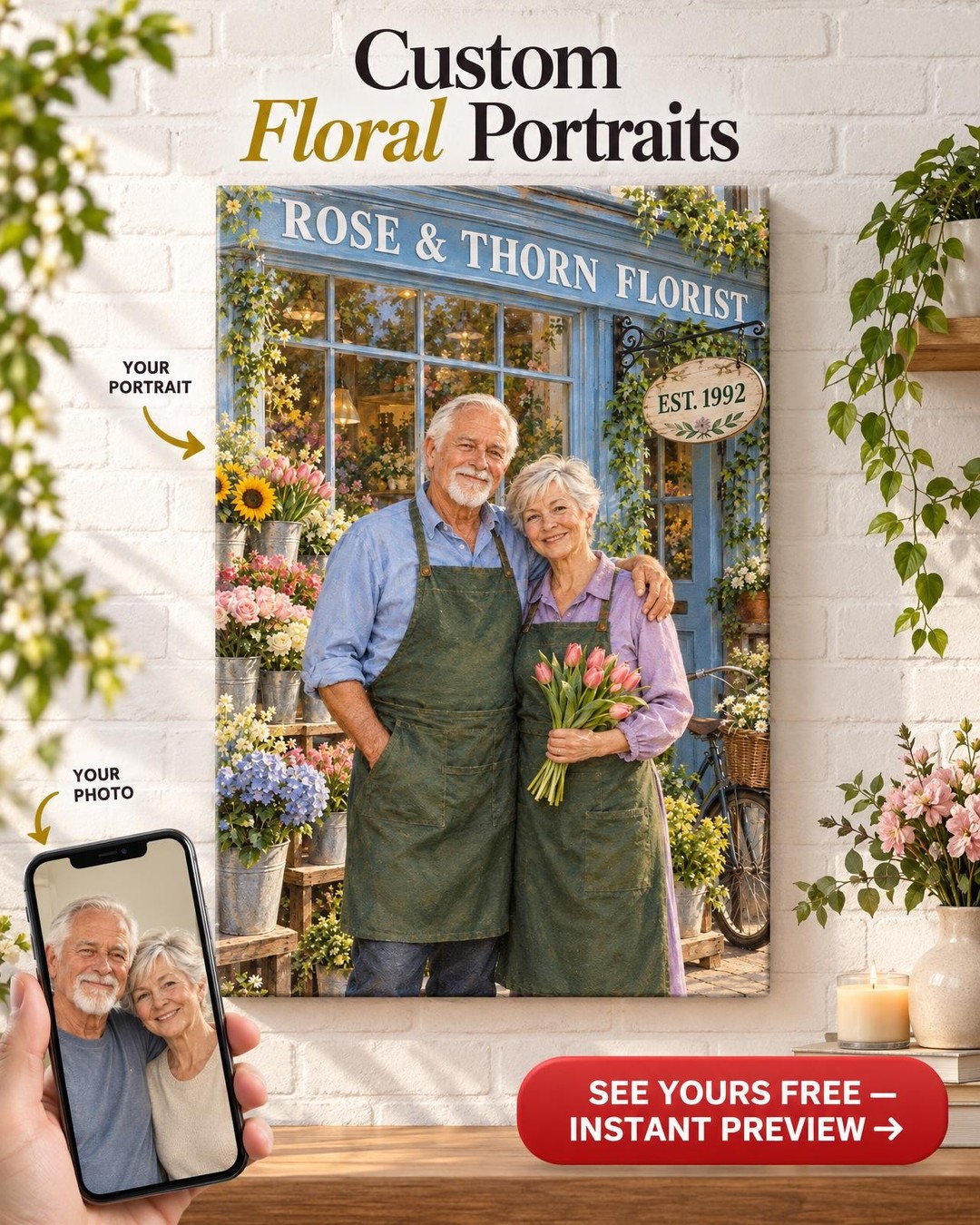 The Flower Shop Custom Portrait from Photo | Personalized Family Business Gift
