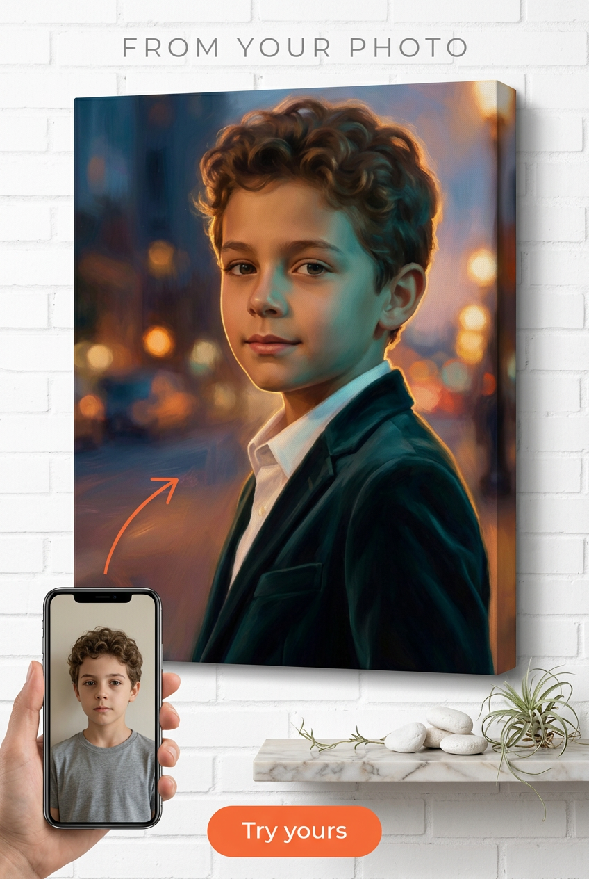 Custom Renaissance Single Man Portrait — Serene Urban Elegance Canvas