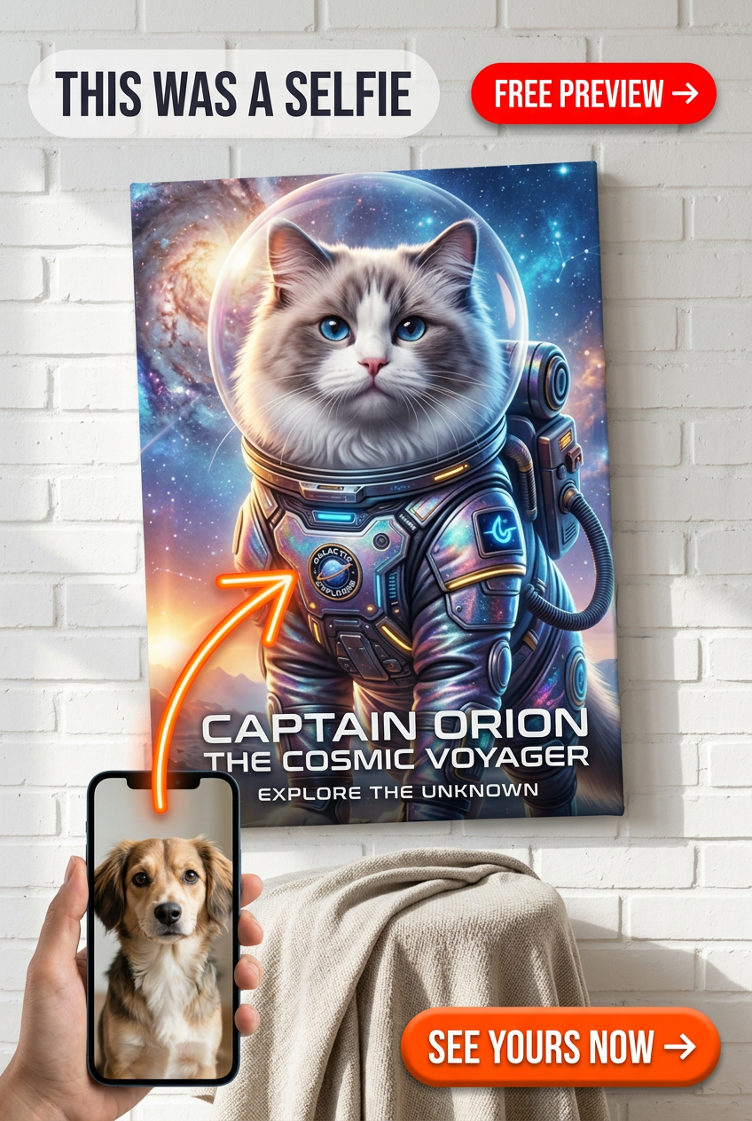 Custom Sci-Fi Cat Portrait — Galactic Astronaut Canvas