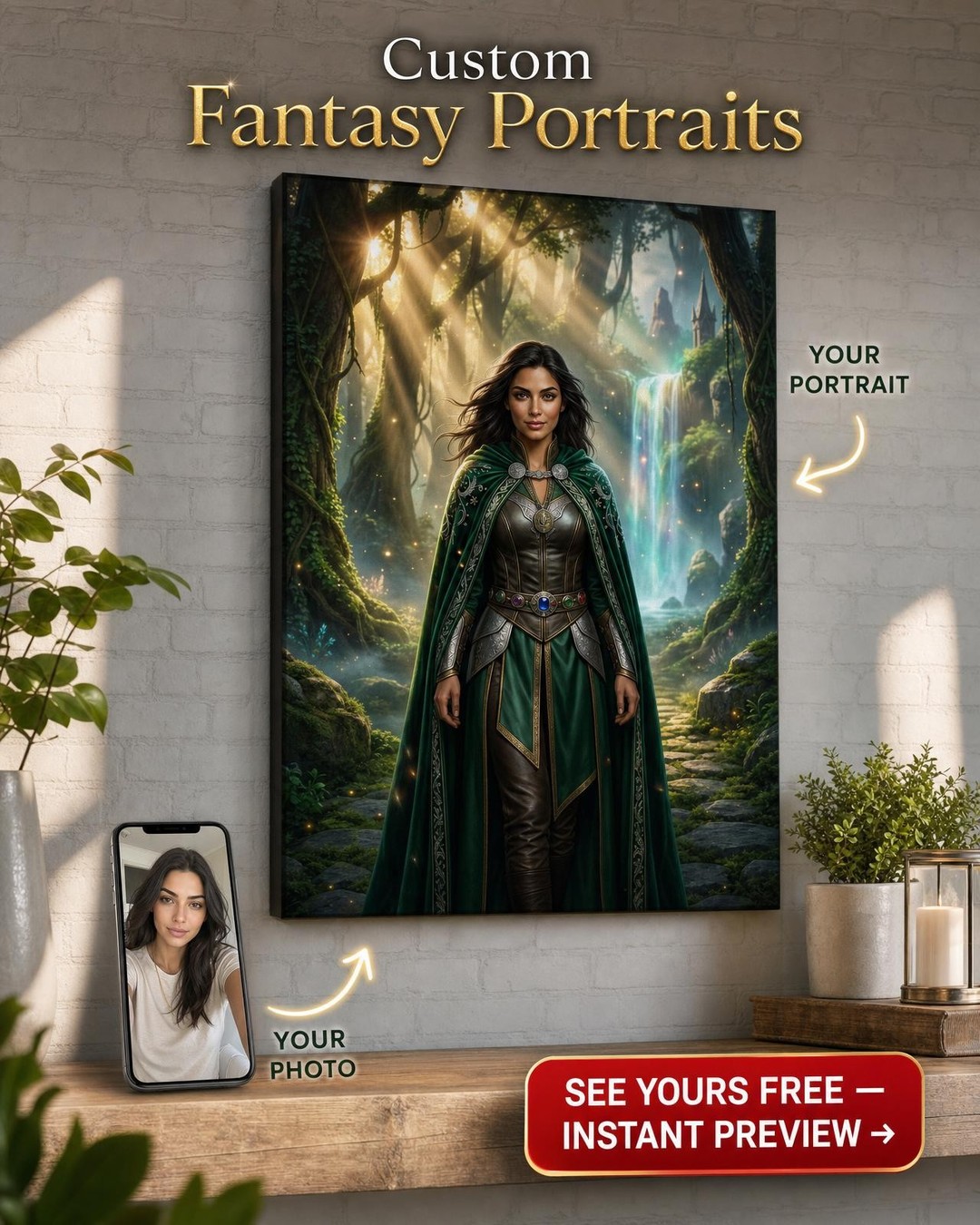 Custom Fantasy Woman Portrait — Heroic from Photo Canvas