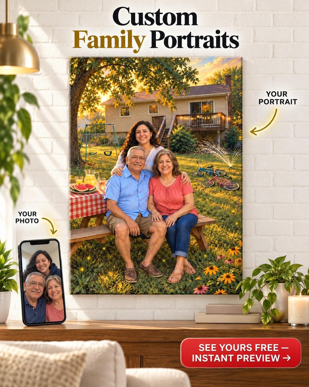 Summers in the Backyard Custom Portrait from Photo | Personalized Family Home Gift