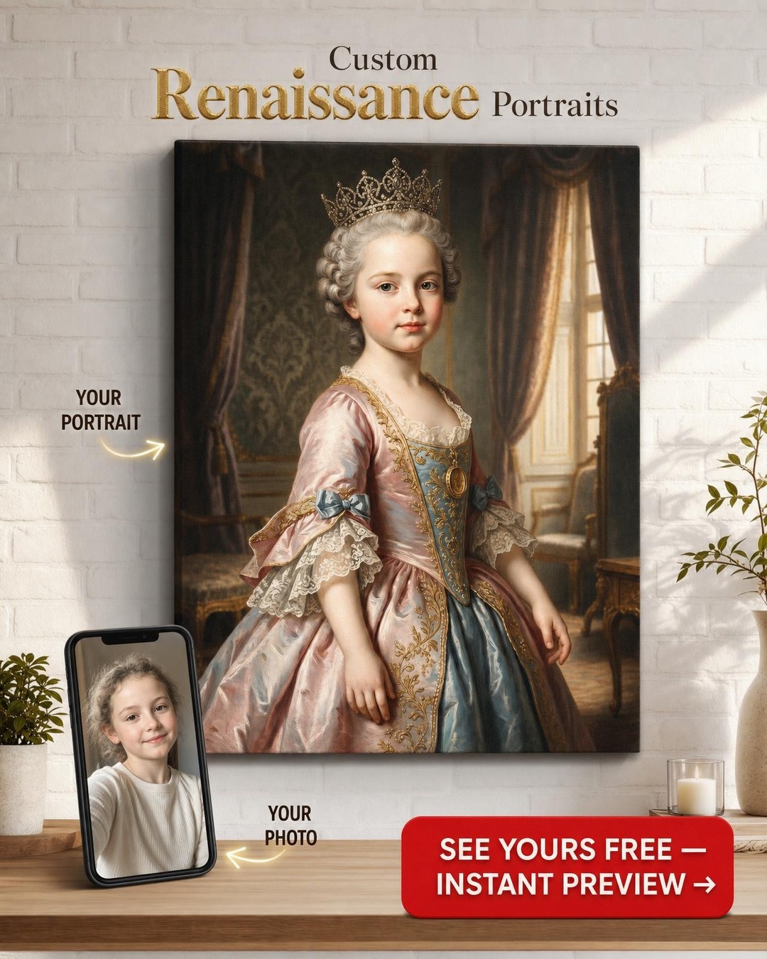 Regal Royal Costume Custom Portrait from Photo | Personalized Canvas Gift