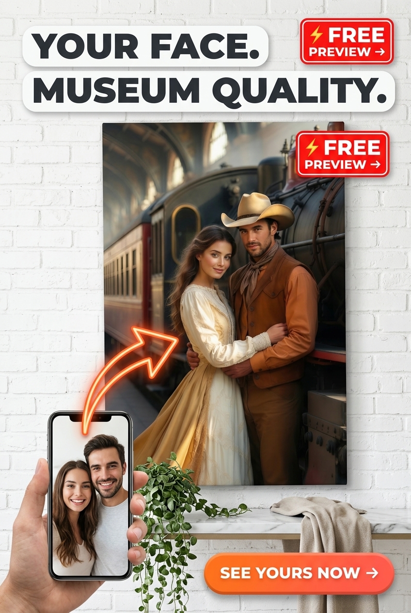 Custom Cowboy Couple Portrait — Romantic Western Canvas from Photo