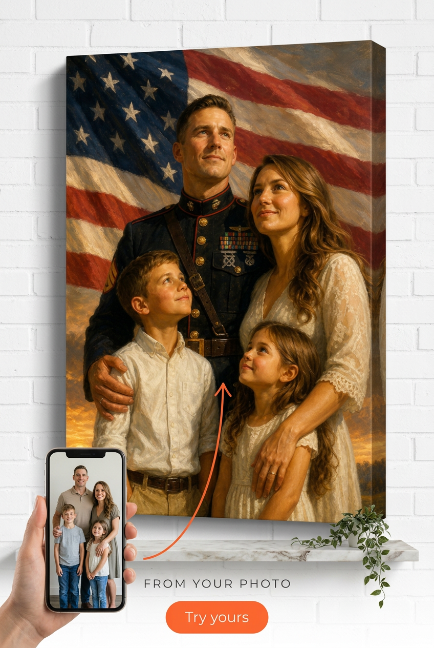 Custom Military Family Portrait — Heroic Canvas from Photo