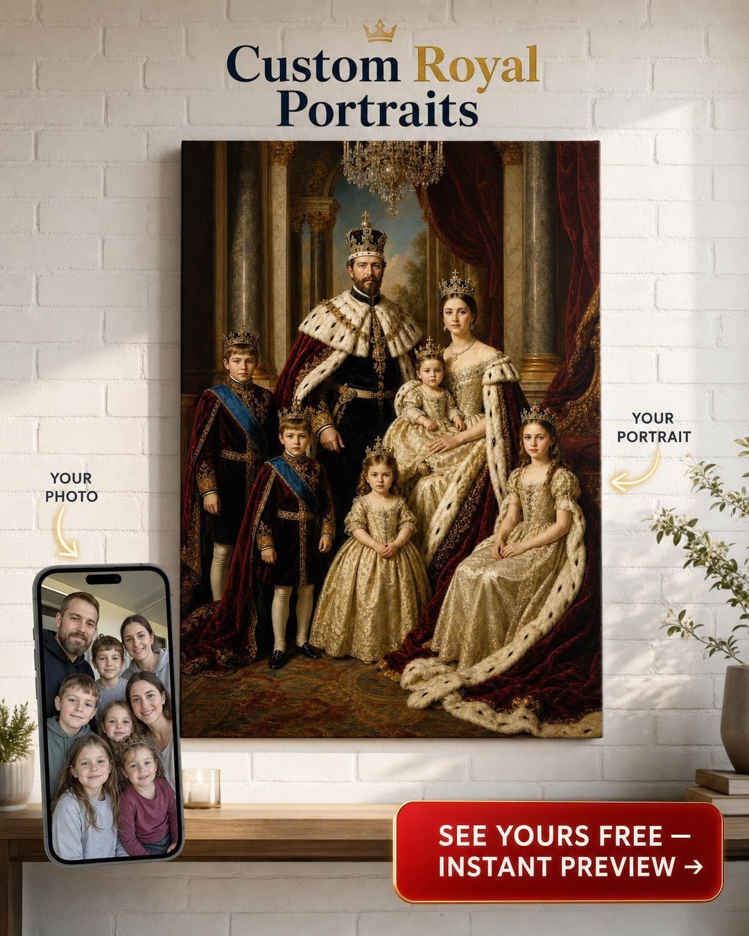 Royal Family Dynasty Custom Portrait from Photo | Personalized Family Gift