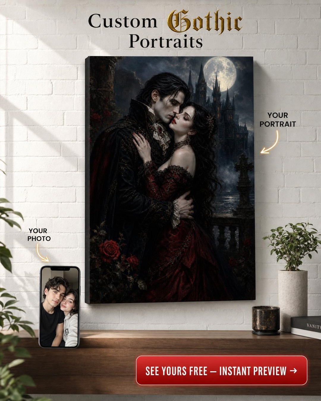 Vampire Couple Custom Portrait from Photo | Personalized Canvas Gift