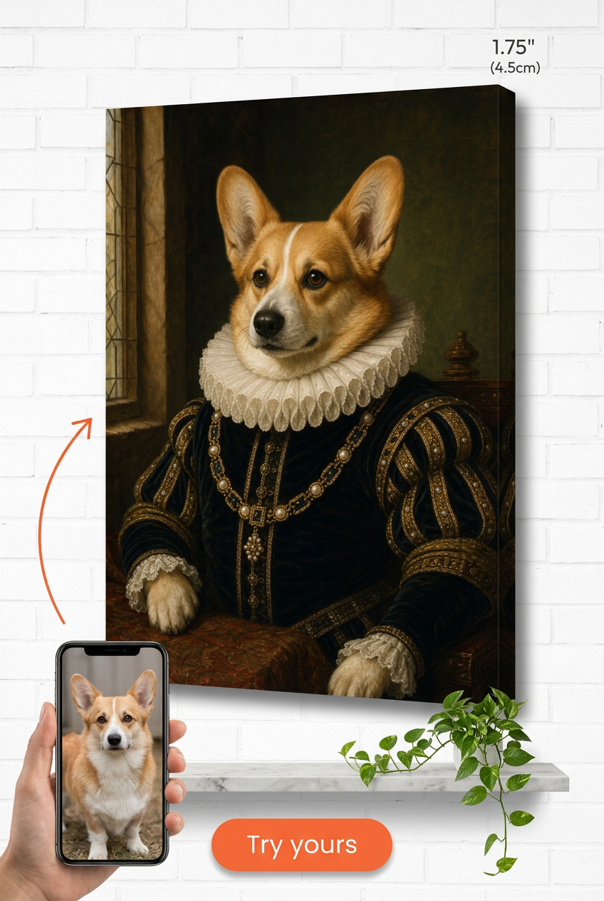 Custom Renaissance Dog Portrait — Regal Pet Canvas from Photo