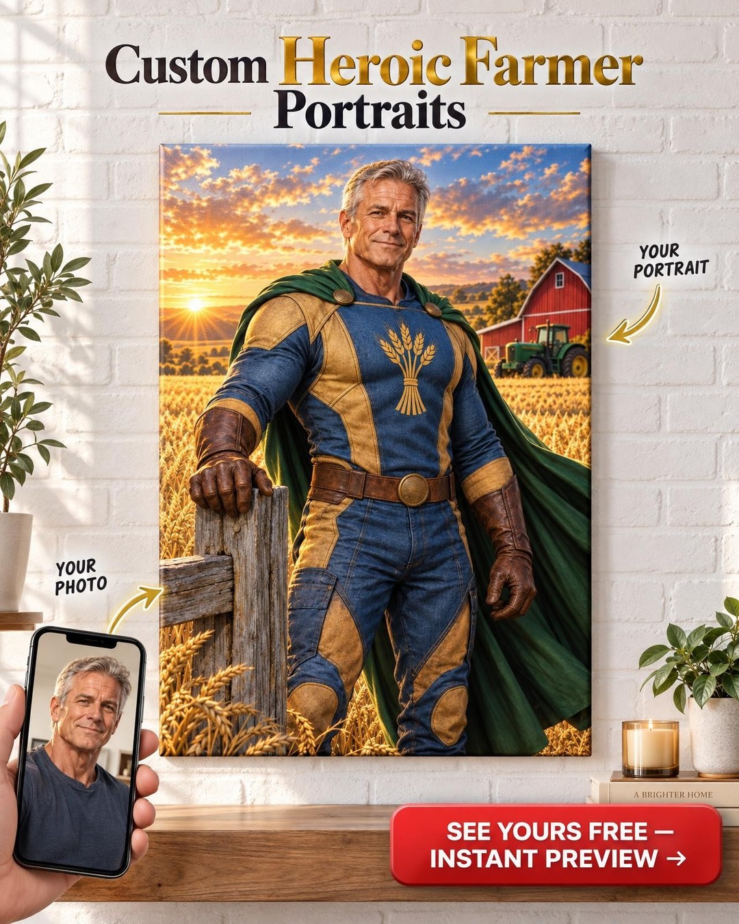 Super Farmer Custom Portrait from Photo | Personalized Superhero Portrait Gift