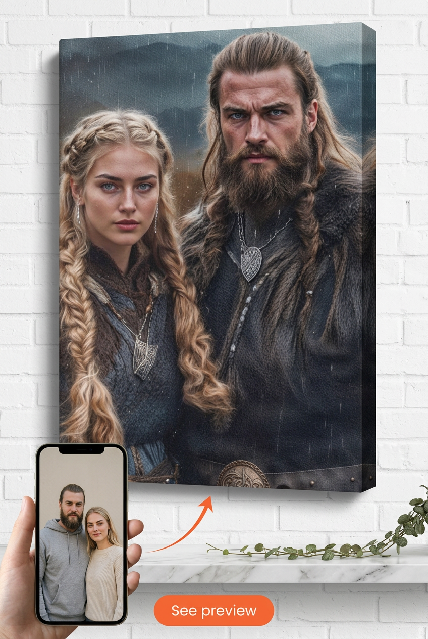 Viking Custom Portrait from Photo | Personalized Gift for Couples