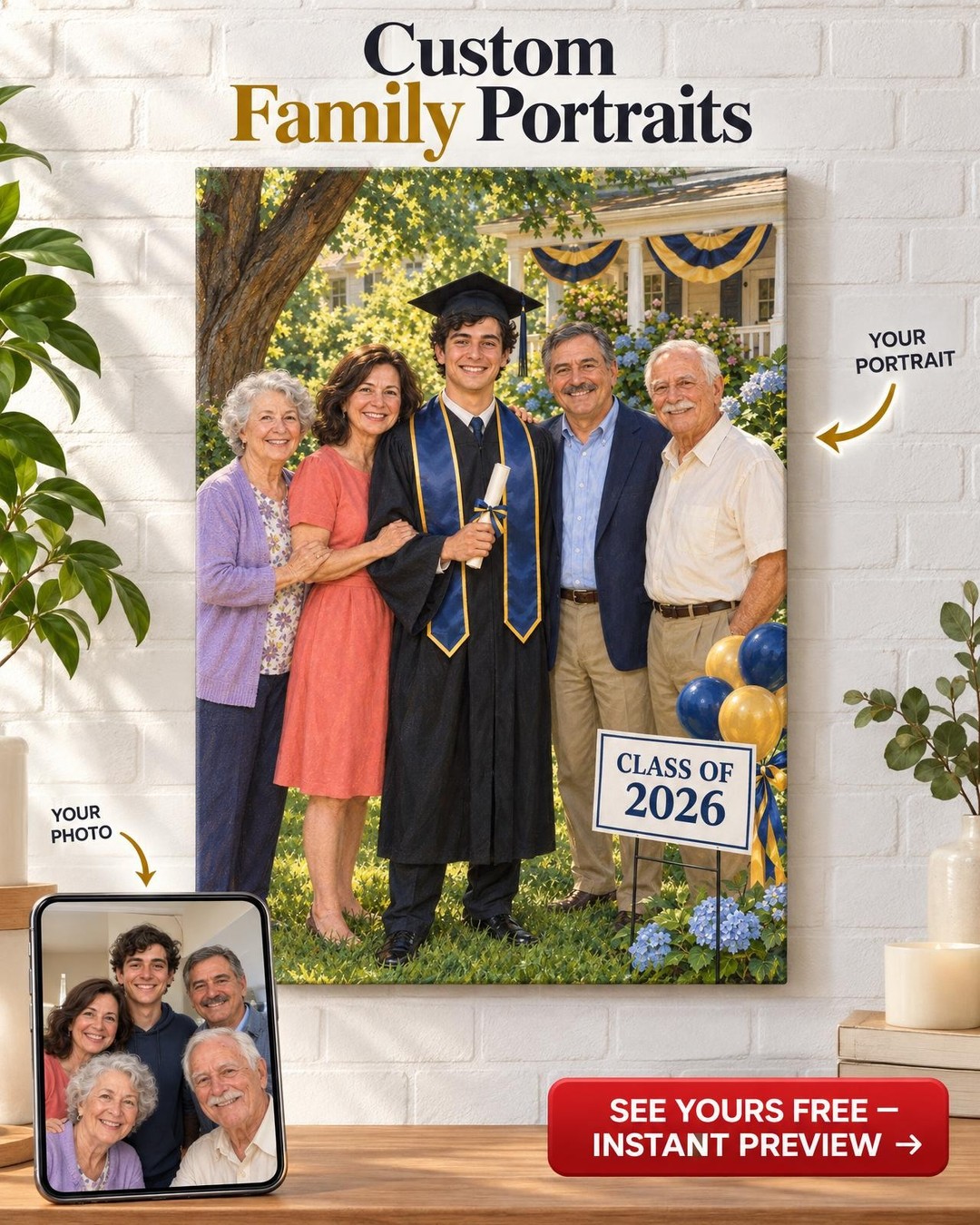 Graduation Family Custom Portrait from Photo | Personalized Graduation Gift