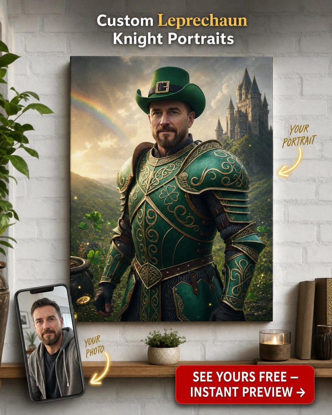 Custom Irish Warrior Portrait — Heroic Armor Canvas for Men
