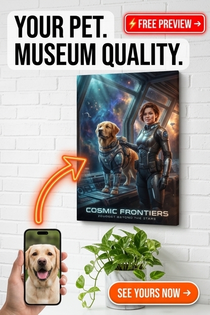Custom Sci-Fi Dog Portrait — Heroic Space Adventure Canvas