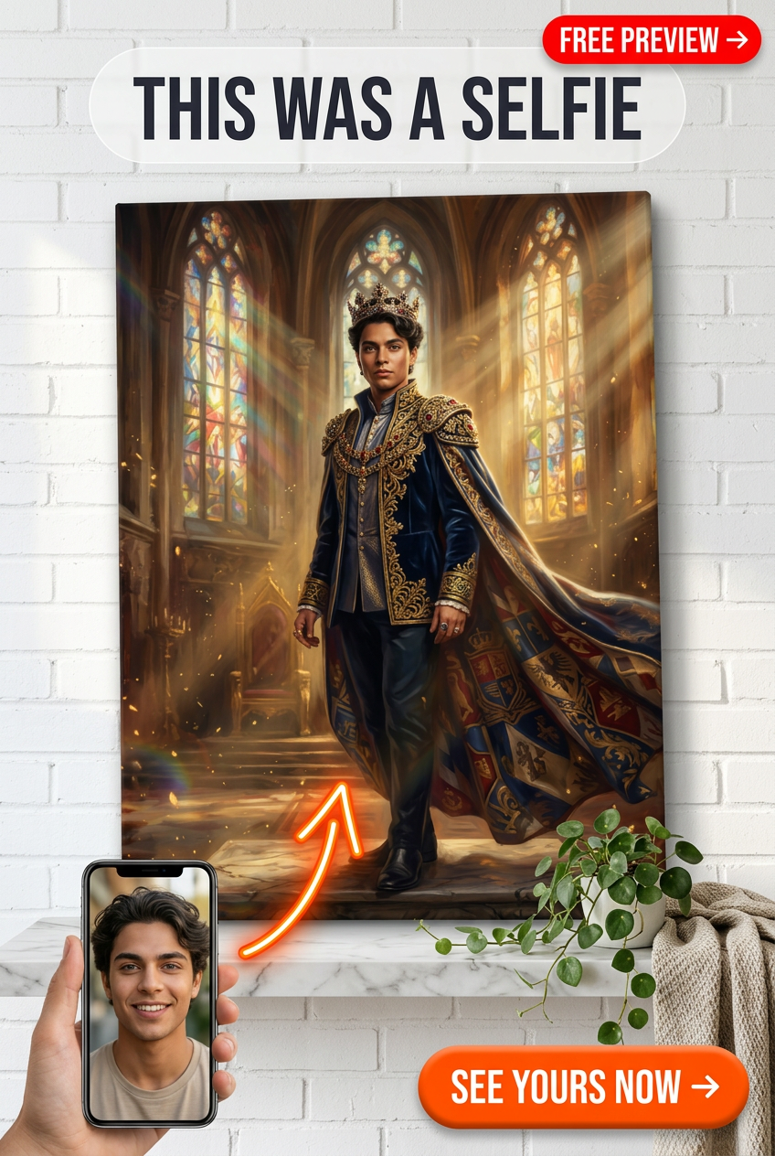 Custom Royal Man Portrait — Regal King Canvas from Photo