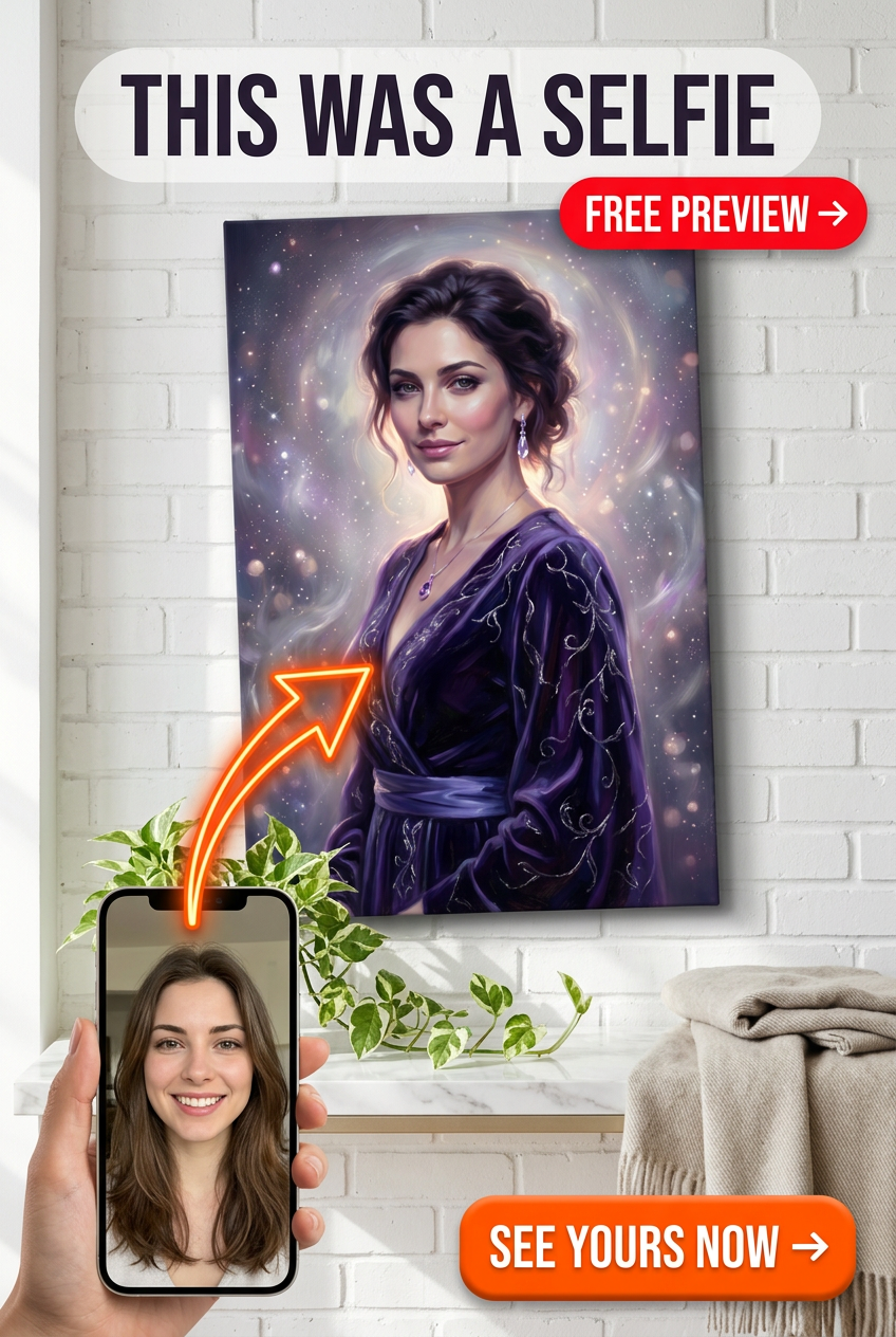 Custom Fantasy Woman Portrait — Whimsical Cosmic Art from Photo