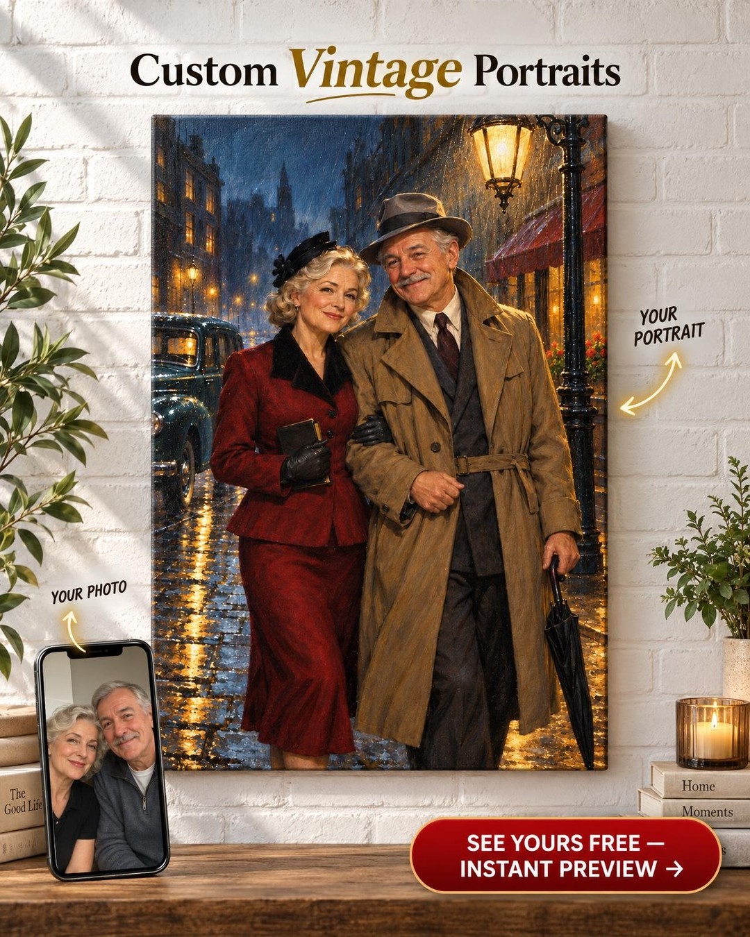 Detective Couple Custom Portrait from Photo | Personalized Film Noir Gift
