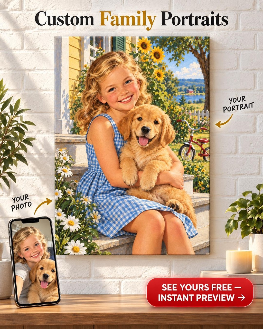 Girl and Her Dog Custom Portrait from Photo | Personalized Me and My Dog Gift