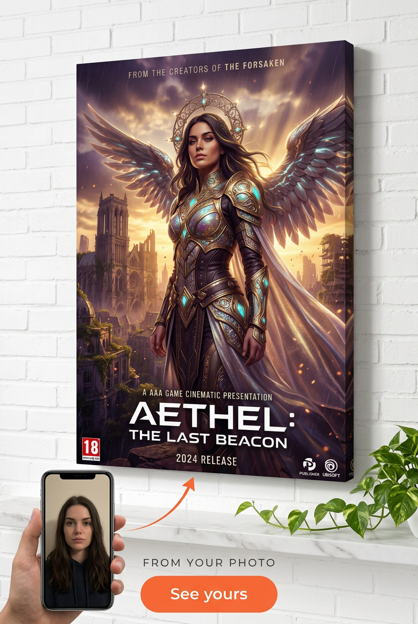 Custom Fantasy Angel Warrior Portrait | Personalized Canvas Gift