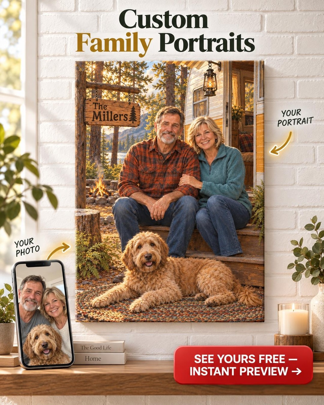 Personalized Campsite Sign Couple Custom Portrait from Photo | Personalized Camping Portrait Gift