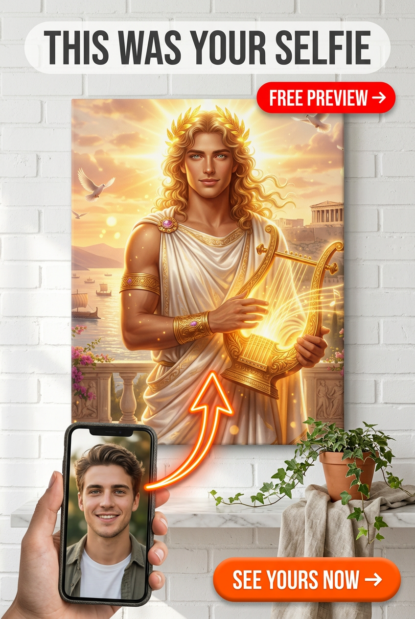 Custom Greek God Single Man Portrait — Whimsical Apollo Canvas