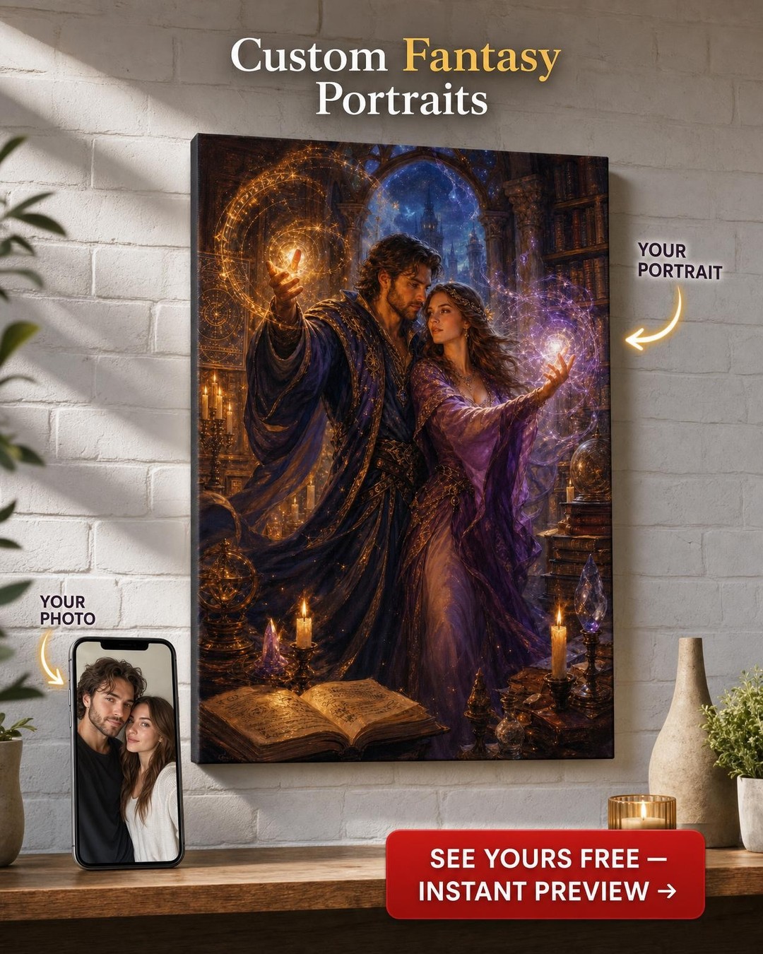 Wizard Couple Custom Portrait from Photo | Personalized Canvas Gift