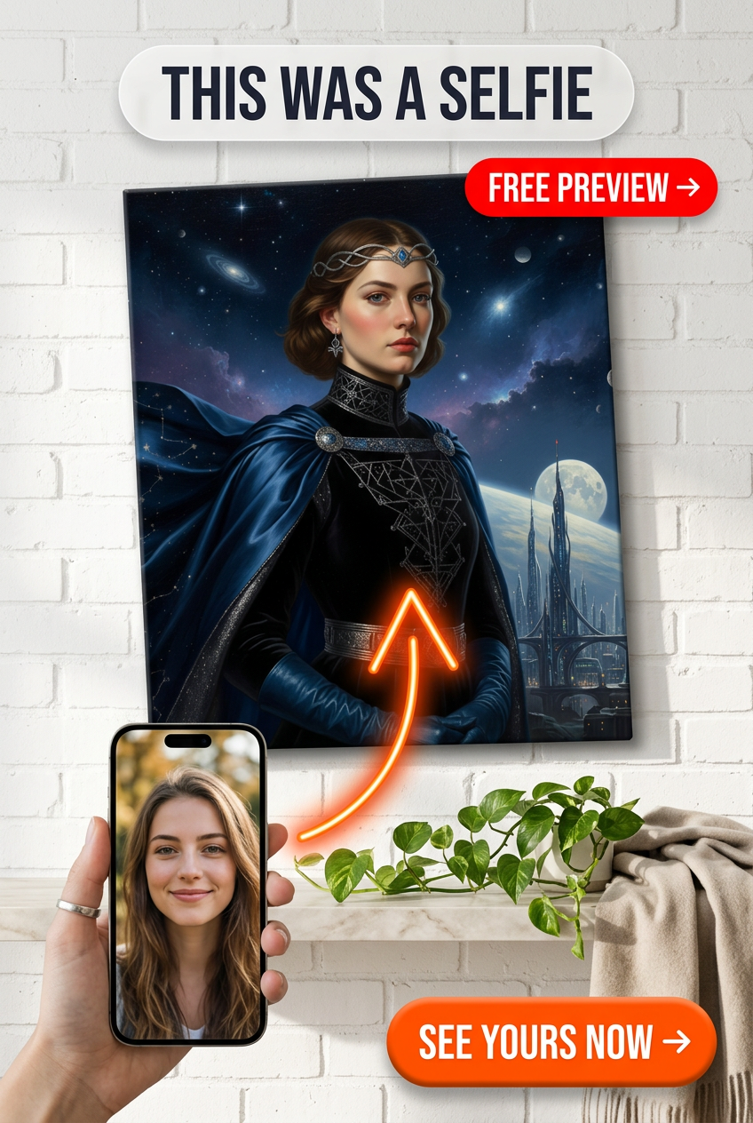 Custom Sci-Fi Woman Portrait — Regal Space Queen from Photo Canvas