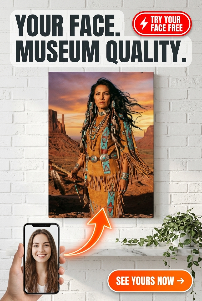 Custom Aztec Woman Portrait — Regal Feathered Canvas for Her