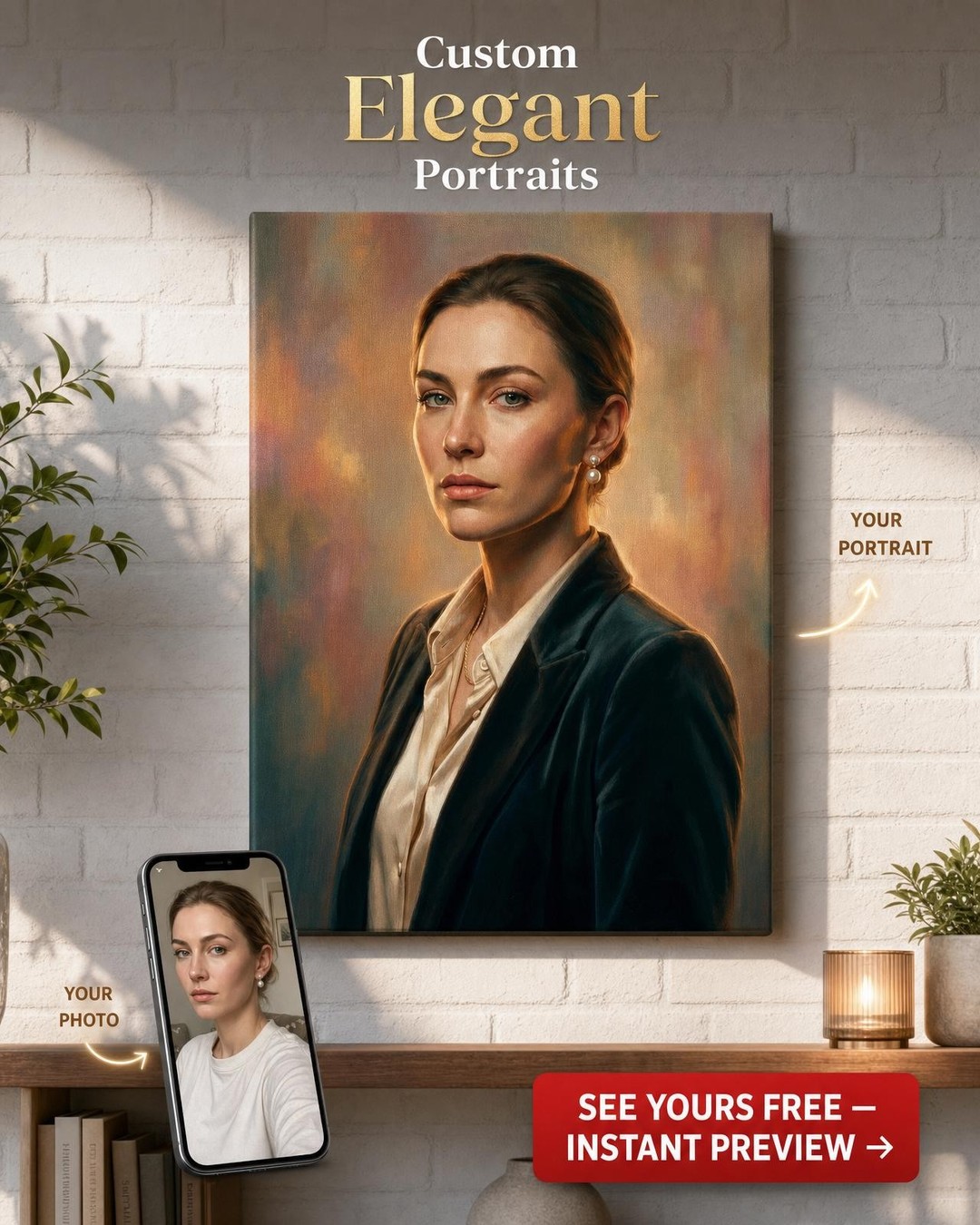 Custom Royal Woman Portrait — Serene Canvas from Photo