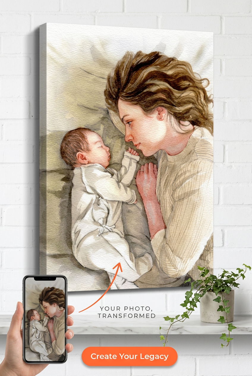 Custom Mother-Child Portrait — Serene Family Canvas from Photo