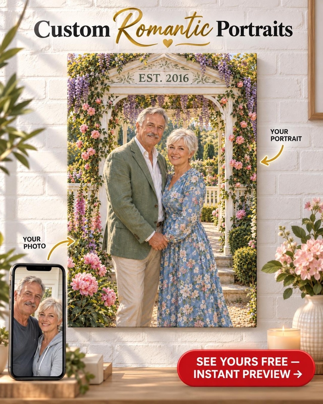 Garden Gazebo in Bloom Custom Portrait from Photo | Personalized Found Love Gift