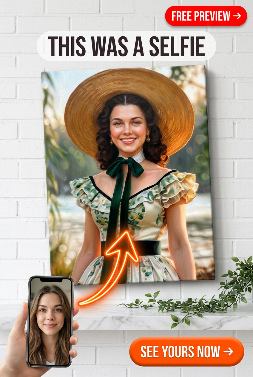 Custom Victorian Woman Portrait — Whimsical Hat & Flowers Canvas