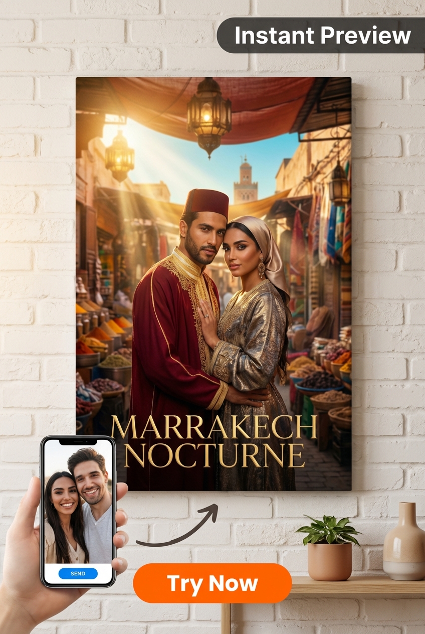 Custom Royal Couple Portrait — Romantic Marketplace Scene Canvas