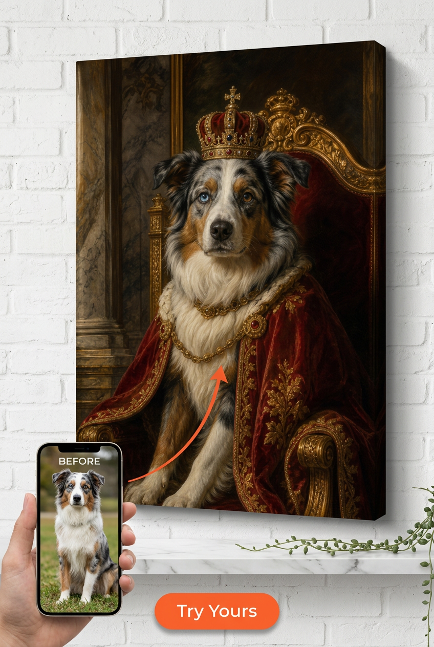 Custom Royal Dog Portrait — Regal Pet Canvas from Photo