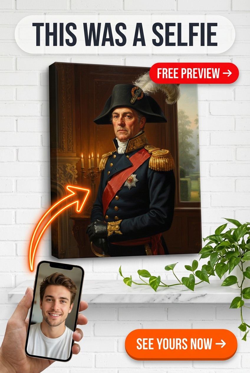 Custom Royal Man Portrait — Regal Military Canvas from Photo