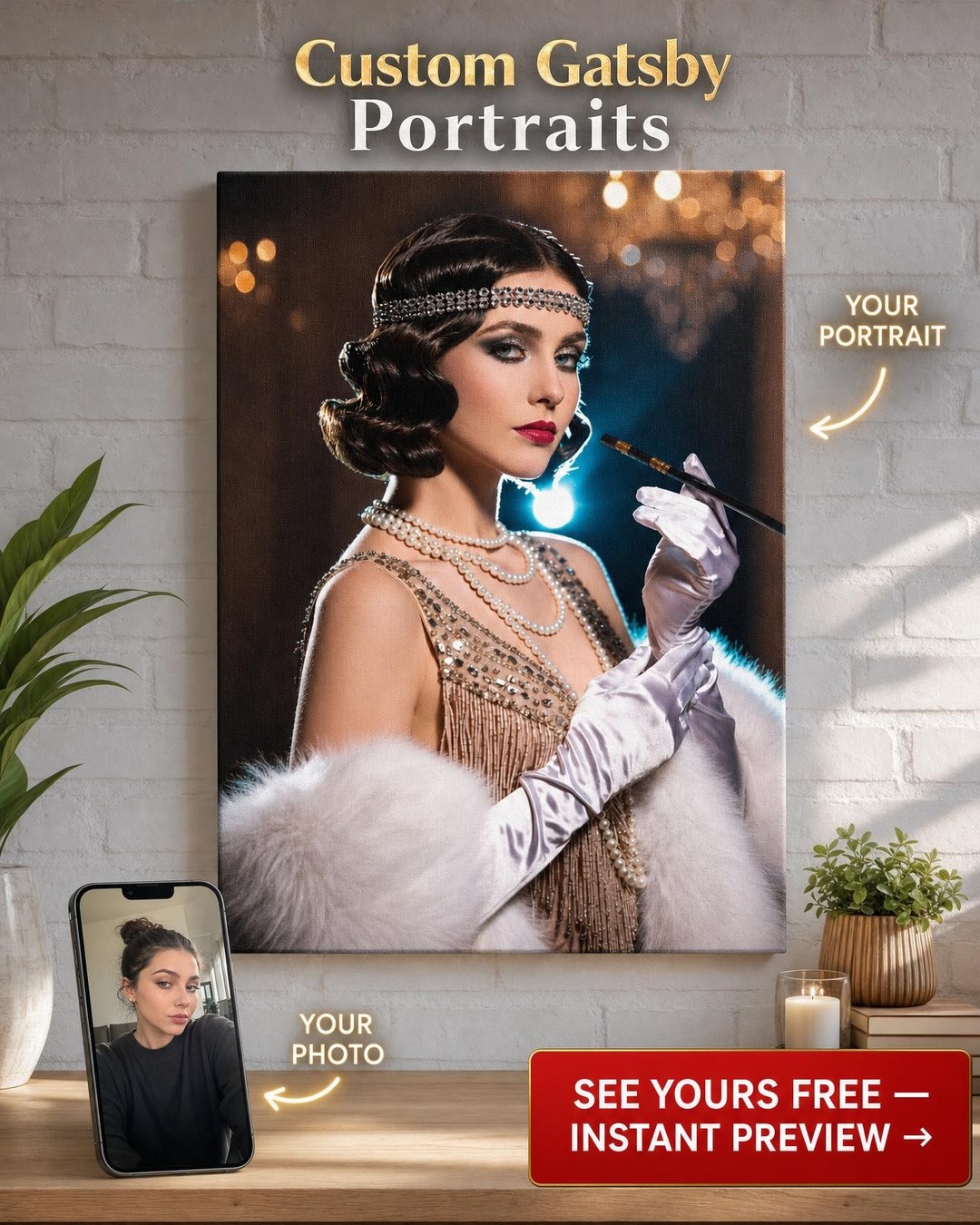Glamorous 1920s Fantasy Portrait Canvas
