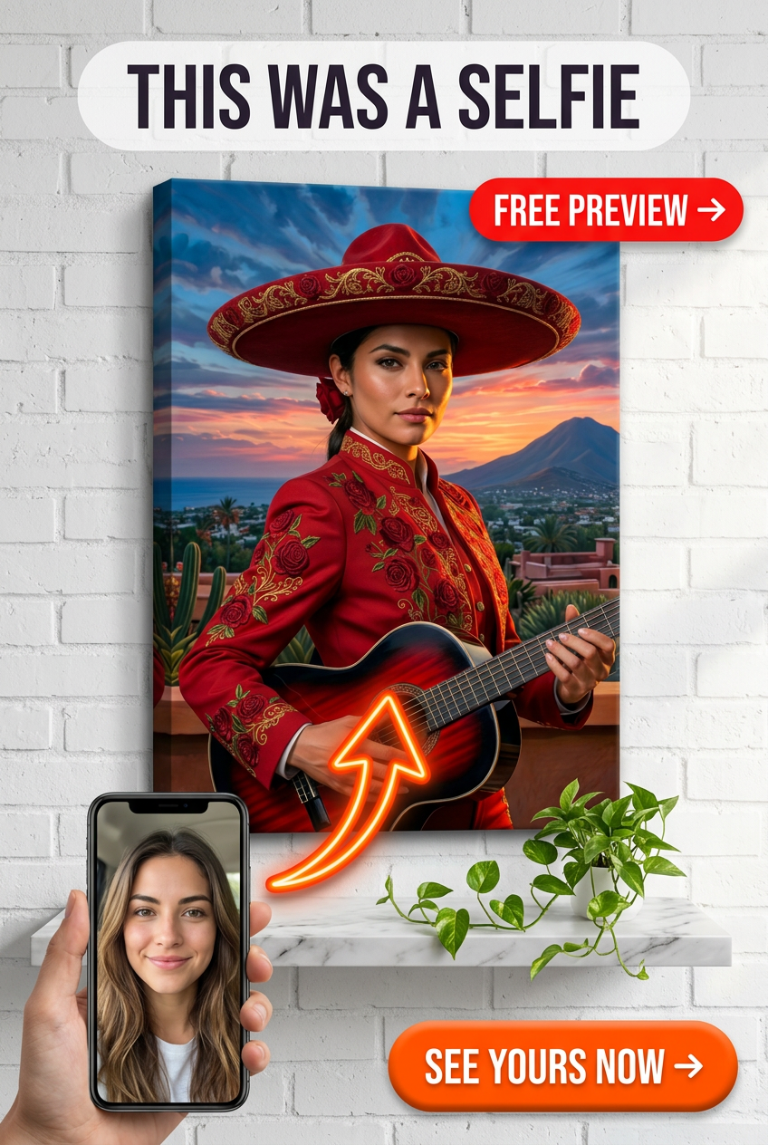 Custom Musician Woman Portrait — Festive Sombrero Canvas from Photo
