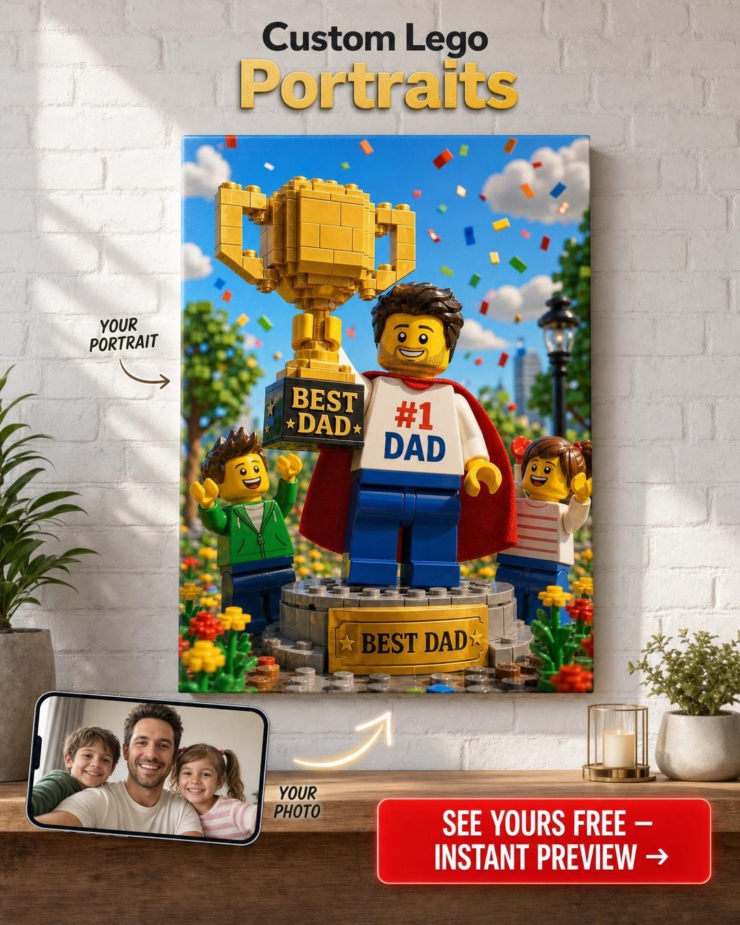Custom Brick Minifigure Portrait | Premium Canvas Portraits