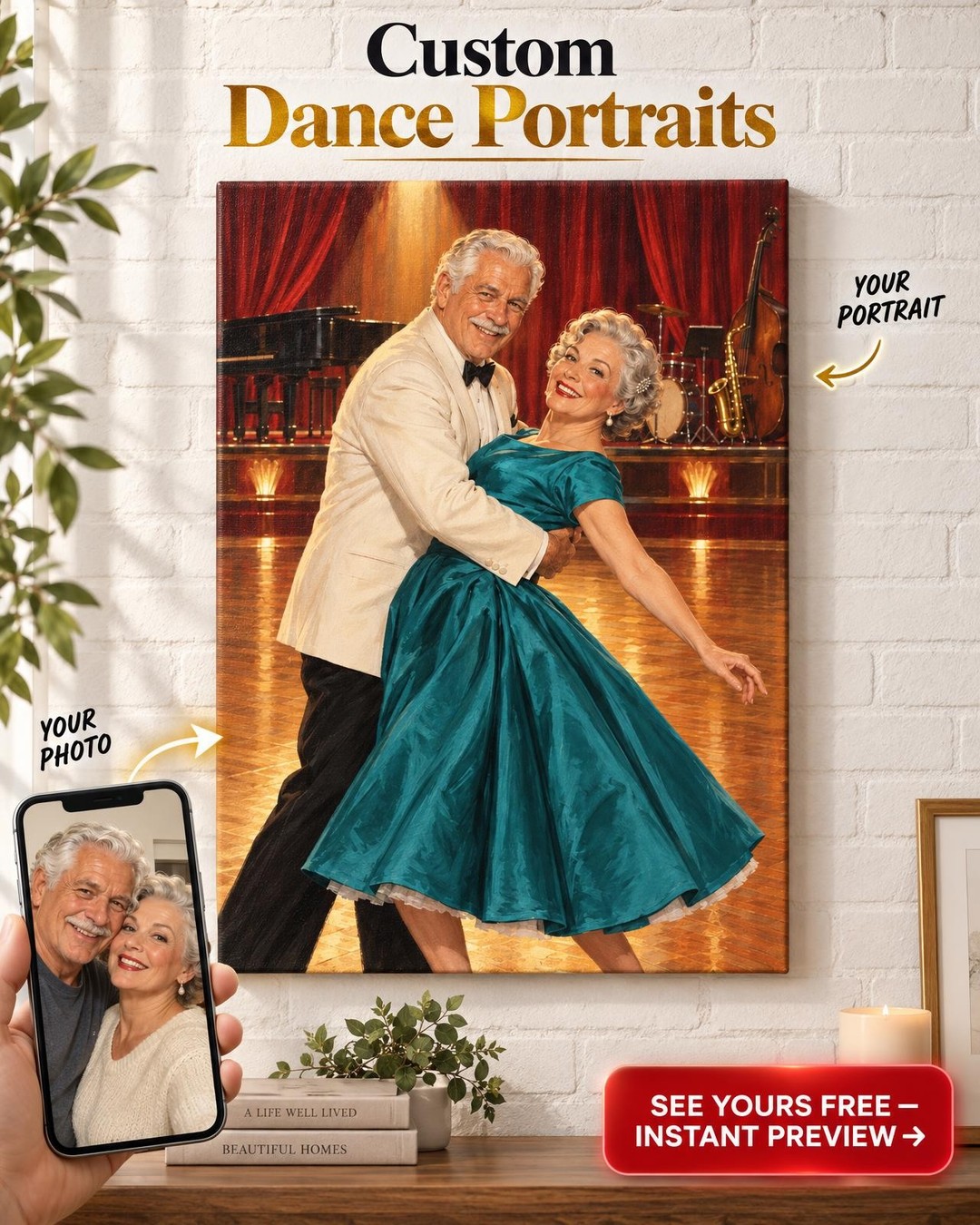 Last Dance Dip Custom Portrait from Photo | Personalized Rockabilly Portrait Gift