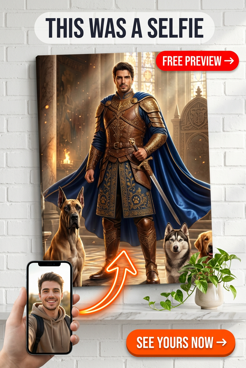 Custom Knight Portrait for Man — Regal Armor Canvas from Photo