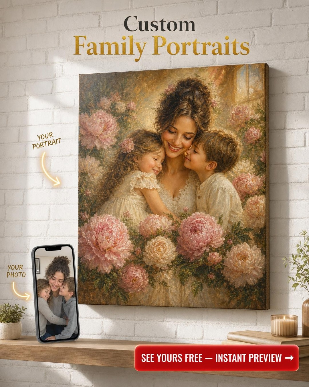 Custom Mother Portrait — Serene Peony Art from Photo