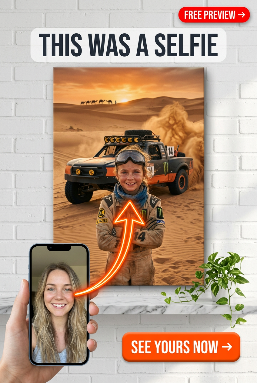 Custom Kids Cars Portrait — Whimsical Desert Racer Canvas