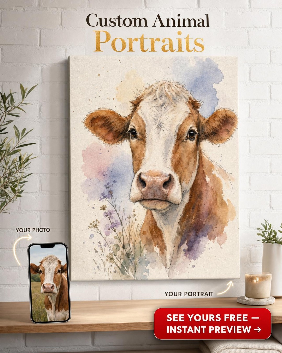 Custom Watercolor Dog Portrait — Whimsical Pet Canvas Art