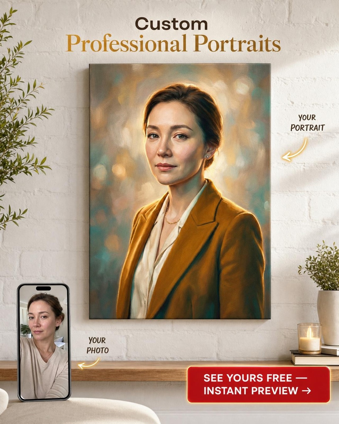 Custom Impressionist Woman Portrait — Serene Canvas Art from Photo