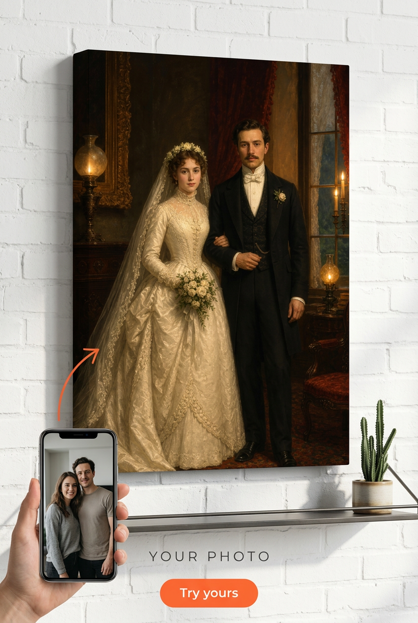 Custom Victorian Couple Portrait — Regal Wedding Canvas from Photo