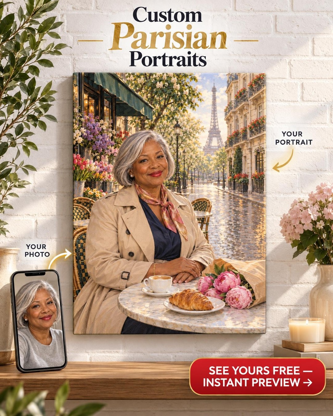 Her Year in Paris Custom Portrait from Photo | Personalized Future Self Gift