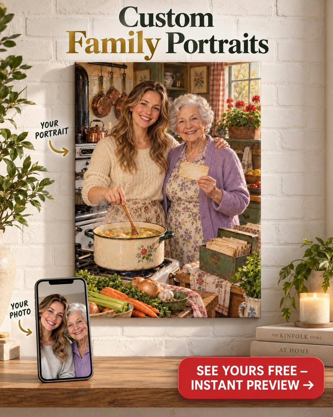 Grandma's Recipe Custom Portrait from Photo | Personalized Grandma Kitchen Portrait Gift